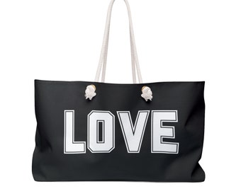 Love/Light Large Yoga Tote, Perfect Travel Weekend Bag, Stylish Yoga Wear, Black and White Inspirational Yoga Gear, Perfect Yoga gift Idea