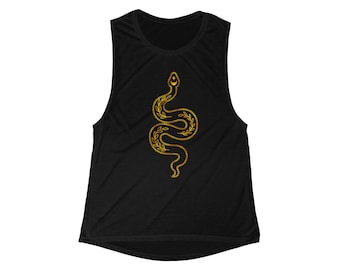 Gold Snake Tank Top, Matching Yoga Outfit, Stylish Yoga Clothes, Beautiful Athletic Tank, Flowy Tank Top Yoga Gift, Cool Snake T-Shirt Gift