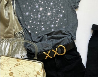 Silver Stars T-Shirt: Celestial Sparkling Starry Print