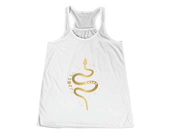 White and Gold Snake Flowy Racerback Tank, Kundalini Yoga Tank Top, Stylish Yoga Clothes, Perfect Gift for a Yoga Teacher, Gift for a Yogi