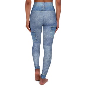 Patchwork Denim Print Yoga Leggings: High Waisted Athletic Tights