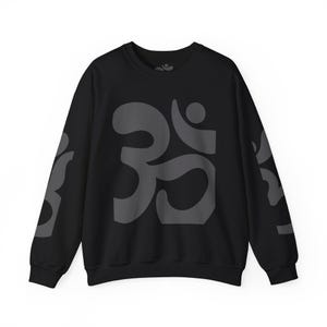Yoga Sweatshirt, OM Symbol Crewneck Jumper, Unisex Cozy Pullover, Oversized Warm Up Top, Stylish Yoga Apparel, All Over Print Sweatshirt