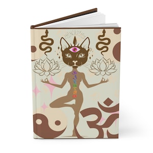 Carnet cartonné chat mystique | Yoga, méditation, décoration bohème, journal de pleine conscience, cadeau spirituel, carnet spirituel, journal zen, chat yoga