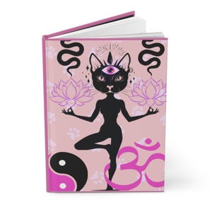 Spiritual Cat Hardcover Journal, Meditative Notebook, Yoga Lover Gift, Zen Art Journal, Unique Writing Journal, Mindfulness Diary, Zen Art