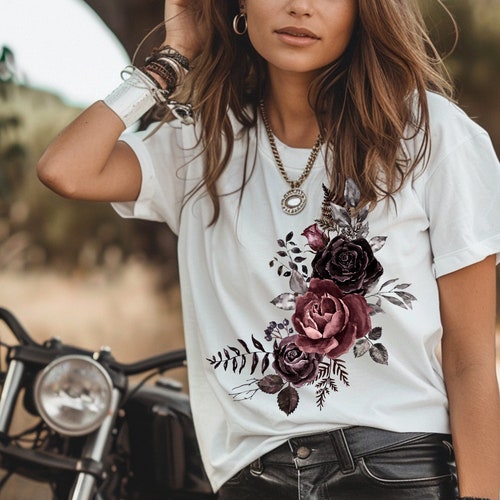 Gothic Black Rose Flower T-Shirt, Dark Floral Tee, Unisex Graphic Tee, Red Black Flowers, Edgy Fashion, Alternative Apparel, Cool Gift