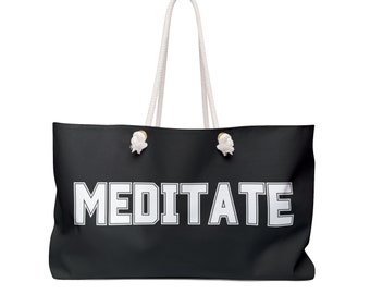 Meditate/Elevate Large Tote, Perfect Travel Weekend Bag Stylish Yoga Wear, Black & White Inspirational Yoga Gear, Perfect Yoga Gift Bag Idea