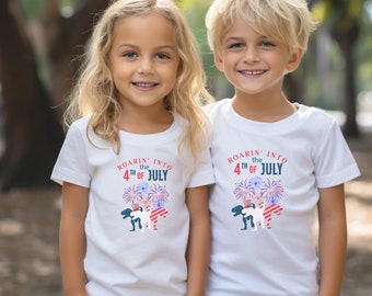 T-shirt à manches courtes pour jeunes dinosaures du 4 juillet, chemise pour enfants jour de l'indépendance, t-shirt de célébration de dinosaures