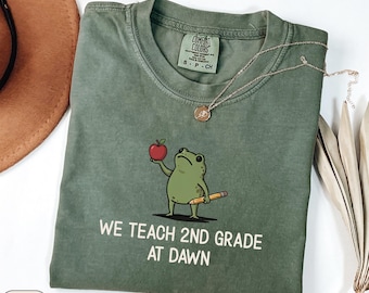Second Grade Teacher Shirt, 2nd Grade Team Funny Frog At Dawn Comfort Colors Tee, Back to School Elementary Teacher Appreciation Gift