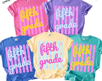 Fifth Grade Teacher Team Shirt, 5th Grade Stripes Comfort Colors TShirt, Matching Elementary Back to School Tee, Teacher Appreciation Gift