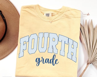 Fourth Grade Teacher Shirt, 4th Grade Team Comfort Colors Seersucker Stripes Matching Elementary Back to School Teacher Appreciation Gift