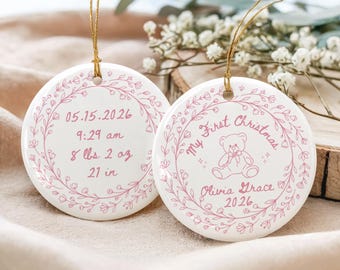 Baby's First Christmas Ornament, Baby Girl Boy Birth Stats Ornament, Personalized Name 1st Xmas Newborn Keepsake, Custom New Parent 2026