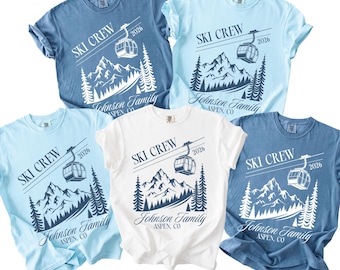 Camisetas personalizadas para viajes de esquí en familia, camisetas de esquí personalizadas a juego para grupos, camisetas de snowboard para vacaciones familiares, atuendo de après ski para el equipo en invierno