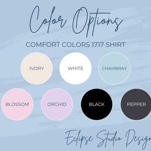 May include: Color options for a shirt in ivory, white, Chambray, blossom, orchid, black, and pepper.