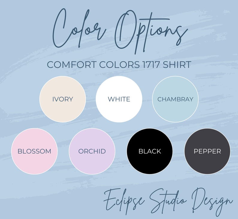 May include: Color options for a shirt in ivory, white, Chambray, blossom, orchid, black, and pepper.