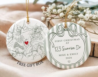 New Home Map Ornament, Personalized First Home Keepsake, Housewarming Gift, First Christmas in Our New Home Ornament, Address Ornament