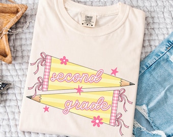 Second Grade Teacher Shirt, 2nd Grade Team Comfort Colors TShirt, Pencil Flag Matching Elementary Back to School Teacher Appreciation