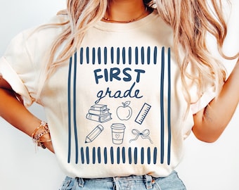 First Grade Teacher Shirt, 1st Grade Team Comfort Colors TShirt, Stripes Elementary Back to School Tee, Teacher Appreciation