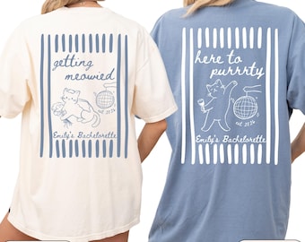 Cat Bachelorette Shirt, Custom Getting Meowied Bach Party TShirt, Cat Themed Wedding Shirts, Personalized Here To Purrrty Bridal Party Tee