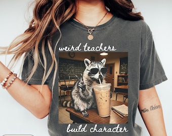 Funny Teacher Raccoon Comfort Colors Shirt, Feral Weird Teachers Build Character Humor Sarcastic Back to School High School T-Shirt