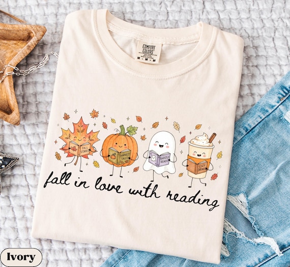 Fall Reading Shirt, Autumn Book Teacher Comfort Colors TShirt, Fall School Librarian Shirt, Library Tee, Cute Autumn Halloween T-Shirt