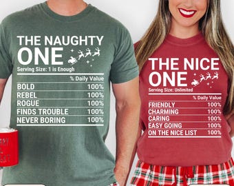 Funny Couples Christmas Shirt Comfort Colors, His and Hers Matching Nutrition Facts Label Holidays Shirt, Group Best Friends Christmas Tee
