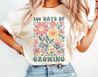 100 Days of School Comfort Colors® Teacher Shirt, 100th Day of School Boho Flowers TShirt, Hundred Days Celebration T-Shirt, Teacher Gift