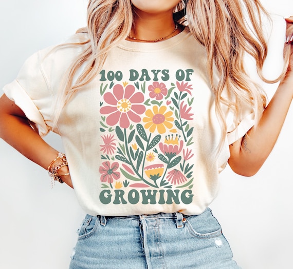 100 Days of School Comfort Colors® Teacher Shirt, 100th Day of School Boho Flowers TShirt, Hundred Days Celebration T-Shirt, Teacher Gift