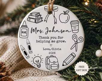Personalized Teacher Ornament, Christmas Gift From Student, Teacher Appreciation Thank You Gift, First Year Teaching New Teacher Ornament
