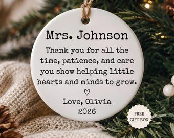 Personalized Teacher Ornament, Christmas Gift From Student, Teacher Appreciation Thank You Gift, First Year Teaching New Teacher Ornament