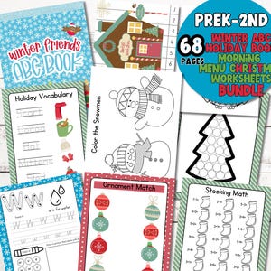 Christmas Morning menu | Winter ABC Book |Christmas Santa worksheets | HomeSCHOOL activity| Morning Menu| December preschool activity|BUNDLE