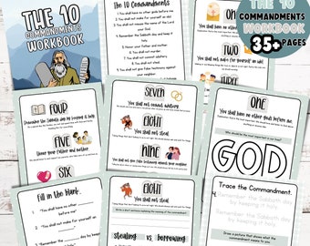 Ten Commandments Workbook | 10 Commandments Craft | Homeschool Bible Curriculum | Sunday School | Bible Coloring Pages