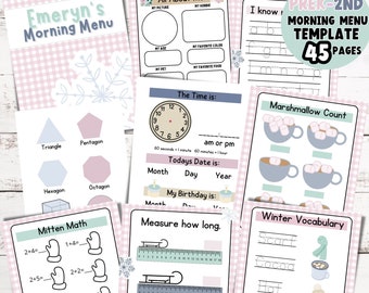 Winter Homeschool Morning Menu: Pre-K - 2nd Grade (Digital Download)