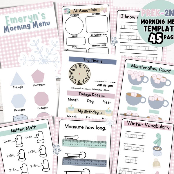 Winter Morning menu | Kindergarten Morning Menu | HomeSCHOOL morning Activity | 2nd grade Morning Menu Pages | December Morning Menu