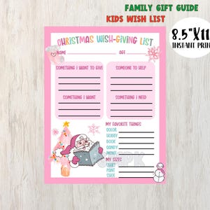 WEIHNACHTEN Kinder Wunschliste|Druckbarer Urlaub Familien Geschenkführer|Alles was ich mir für Weihnachten wünsche|Kinder geben Wollen Hilfe Bedürfnisse Liste|Kinder geben