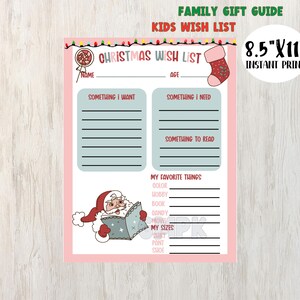 Lista de deseos navideños para niños/Guía imprimible de regalos navideños para familias/Todo lo que quiero para Navidad/Lista de deseos y necesidades para niños/Lista de ideas de regalos para niños