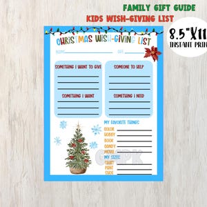 WEIHNACHTEN Kinder Wunschliste|Druckbarer Urlaub Familien Geschenkführer|Alles was ich mir für Weihnachten wünsche|Kinder geben Wollen Hilfe Bedürfnisse Liste|Kinder geben