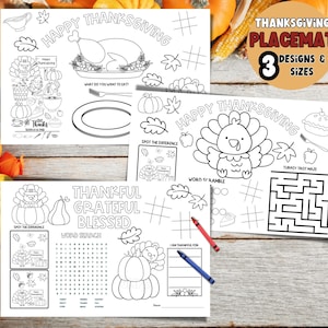 Thanksgiving Kids Coloring Placemats | Thanksgiving Kids Table |  Printable Activity Placemats  Kids Thanksgiving Dinner coloring pages