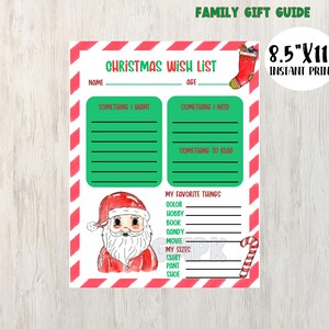 Lista de deseos navideños para niños/Guía imprimible de regalos navideños para familias/Todo lo que quiero para Navidad/Lista de deseos y necesidades para niños/Lista de ideas de regalos para niños