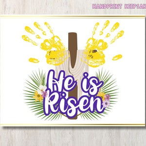 Christian Easter Handprint Craft | Cross He Is Risen Religious Printable| Sunday School Craft | Preschool Easter Craft | Homeschool Easter