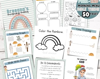 Preschool Bible Morning Menu: 10 Commandments, Fruits of the Spirit (Digital Download)