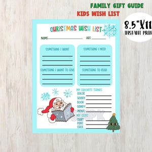 Lista de deseos navideños para niños/Guía imprimible de regalos navideños para familias/Todo lo que quiero para Navidad/Lista de deseos y necesidades para niños/Lista de ideas de regalos para niños