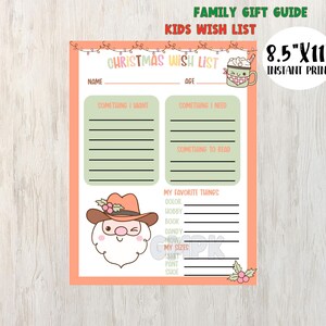 Lista de deseos navideños de vaqueros/Guía imprimible de regalos familiares para las fiestas/Todo lo que quiero para Navidad/Lista de deseos y necesidades para niños/Lista de ideas de regalos para niños