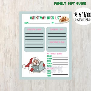Lista de deseos navideños para niños/Guía imprimible de regalos navideños para familias/Todo lo que quiero para Navidad/Lista de deseos y necesidades para niños/Lista de ideas de regalos para niños