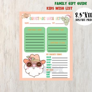 Lista de deseos navideños para niños/Guía imprimible de regalos navideños para familias/Todo lo que quiero para Navidad/Lista de deseos y necesidades para niños/Lista de ideas de regalos para niños
