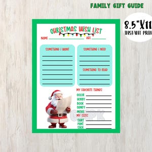 Lista de deseos navideños para niños/Guía imprimible de regalos navideños para familias/Todo lo que quiero para Navidad/Lista de deseos y necesidades para niños/Lista de ideas de regalos para niños