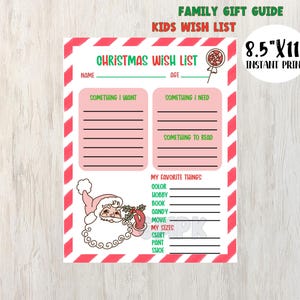 Lista de deseos navideños para niños/Guía imprimible de regalos navideños para familias/Todo lo que quiero para Navidad/Lista de deseos y necesidades para niños/Lista de ideas de regalos para niños