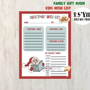 Lista de deseos navideños para niños/Guía imprimible de regalos navideños para familias/Todo lo que quiero para Navidad/Lista de deseos y necesidades para niños/Lista de ideas de regalos para niños