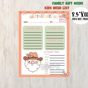 Lista de deseos navideños para niños/Guía imprimible de regalos navideños para familias/Todo lo que quiero para Navidad/Lista de deseos y necesidades para niños/Lista de ideas de regalos para niños/Elfo