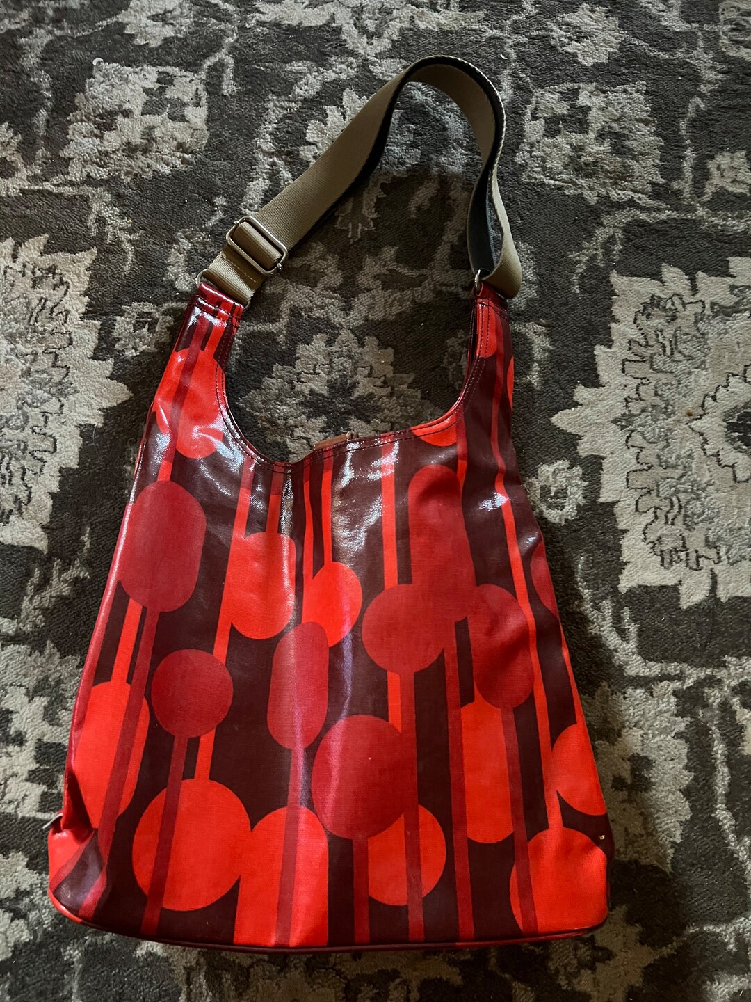 Oral Kiely Iconic Red Floral Coated Canvas Messenger Hobo Bag Etsy