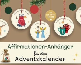 Adventskalenderhanger voor kinderaffirmaties | Mindfulness | Kleuterschool en school | afdrukken | Maak je eigen kerstkalender DIY